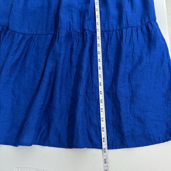 J Jill Ruffled Neck Tiered Maxi Dress M Tall Puff Sleeve Boho Blue - Picture 7 of 9